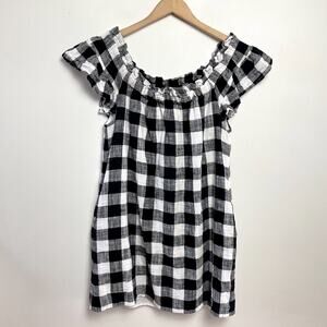 Philosophy Black‎ White Gingham Ruffle Sun Dress Medium Capsule Cotton Linen